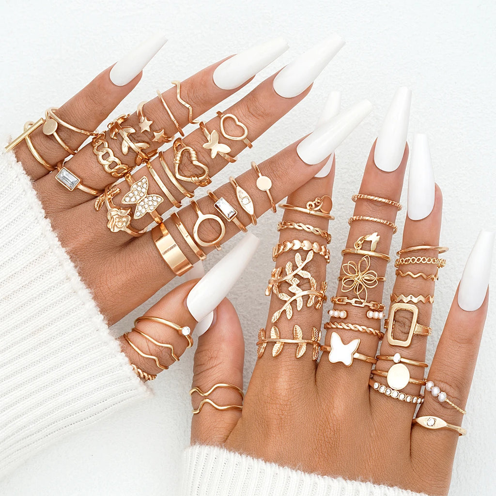 Rings Set for Women Fashion Gold Plated Geometric  Finger Ring Jewelry