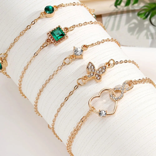 5pcs Vintage-Inspired Bracelet Set with Sparkling Rhinestones