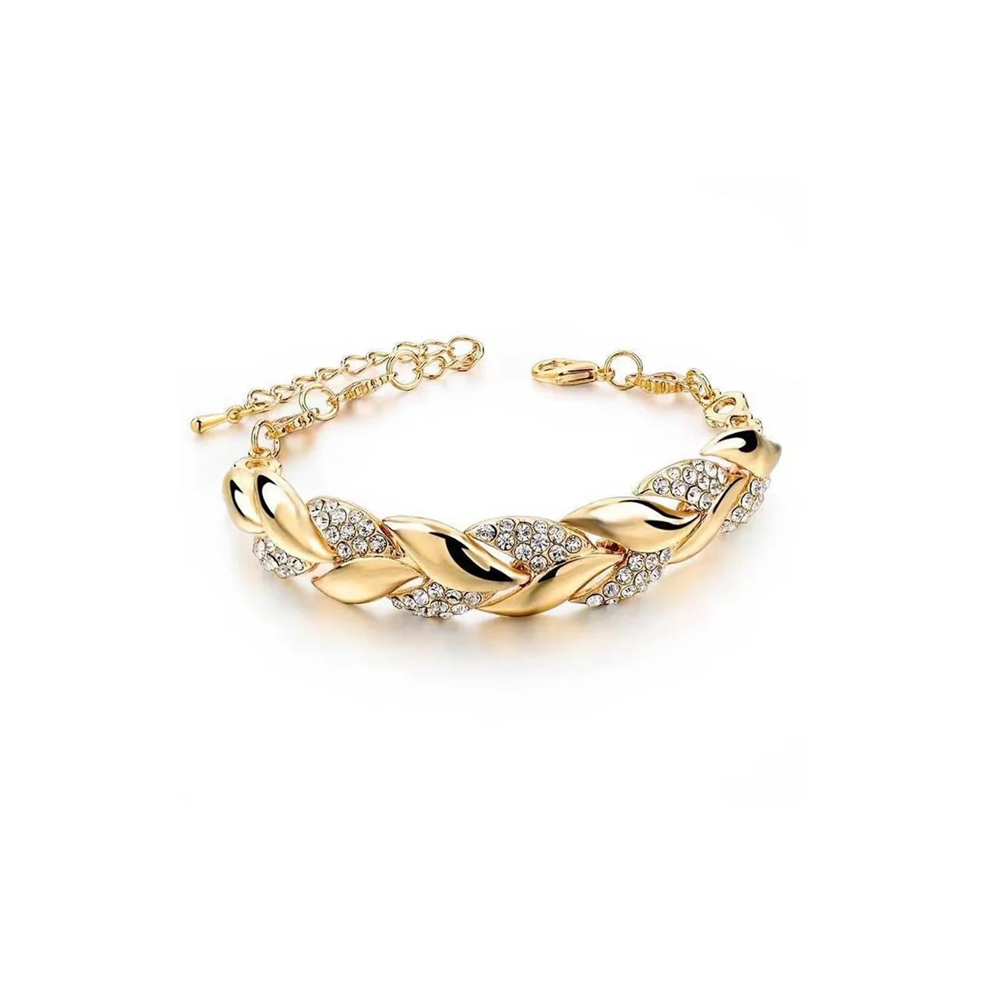 Luxury Braided Leaf Bracelet with Crystal Charm