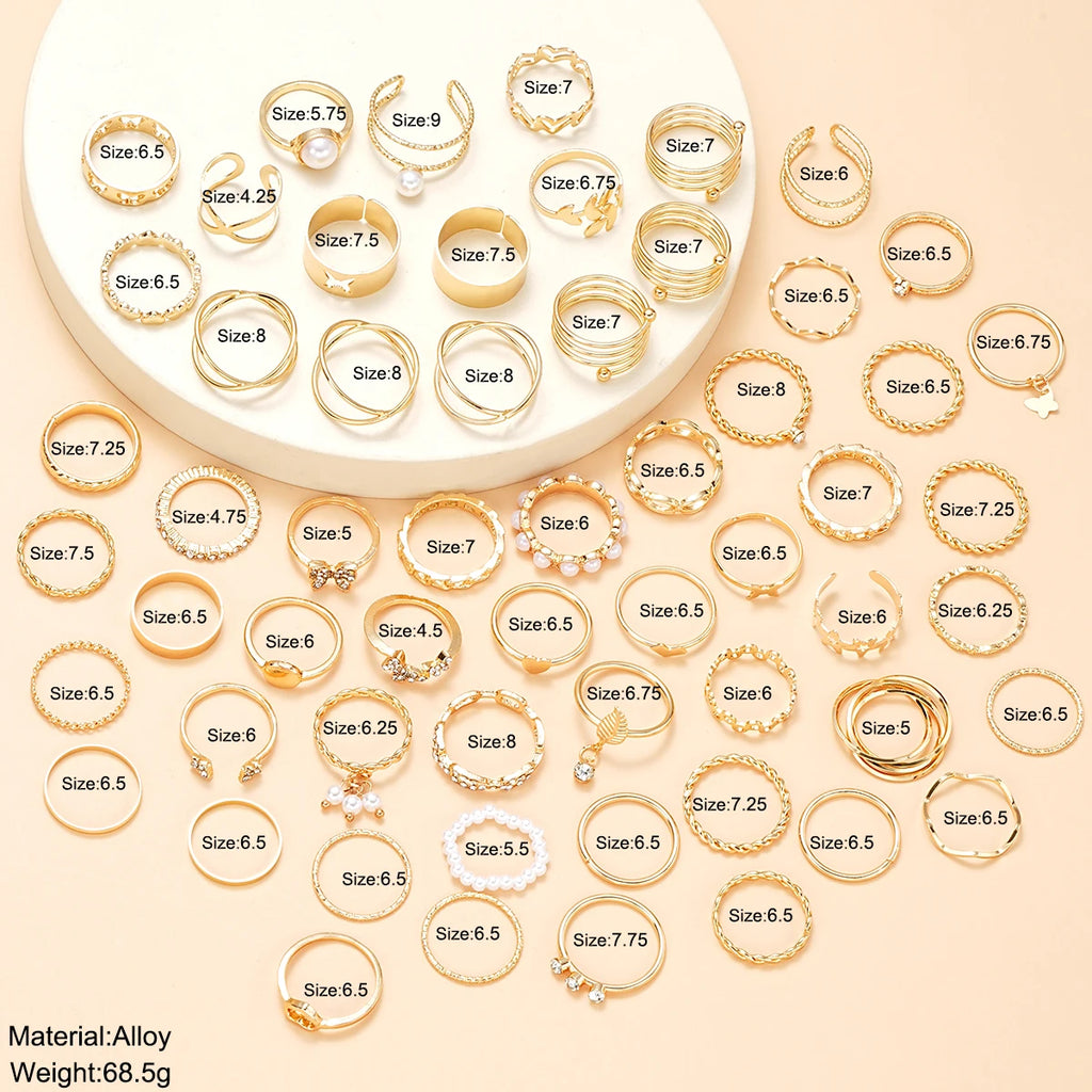 Rings Set for Women Fashion Gold Plated Geometric  Finger Ring Jewelry