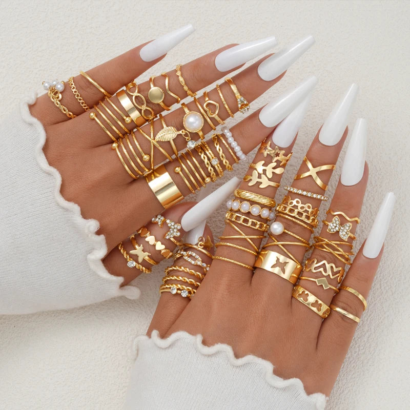 Rings Set for Women Fashion Gold Plated Geometric  Finger Ring Jewelry