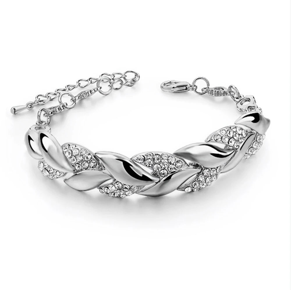 Luxury Braided Leaf Bracelet with Crystal Charm