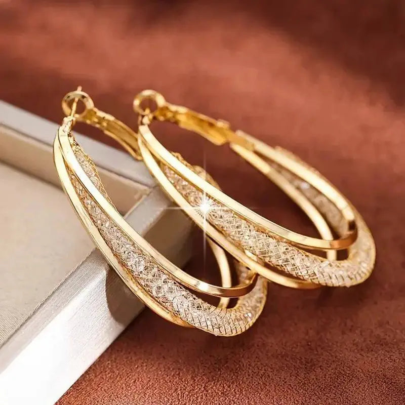 Gold Crystal Stone Hoop Earrings
