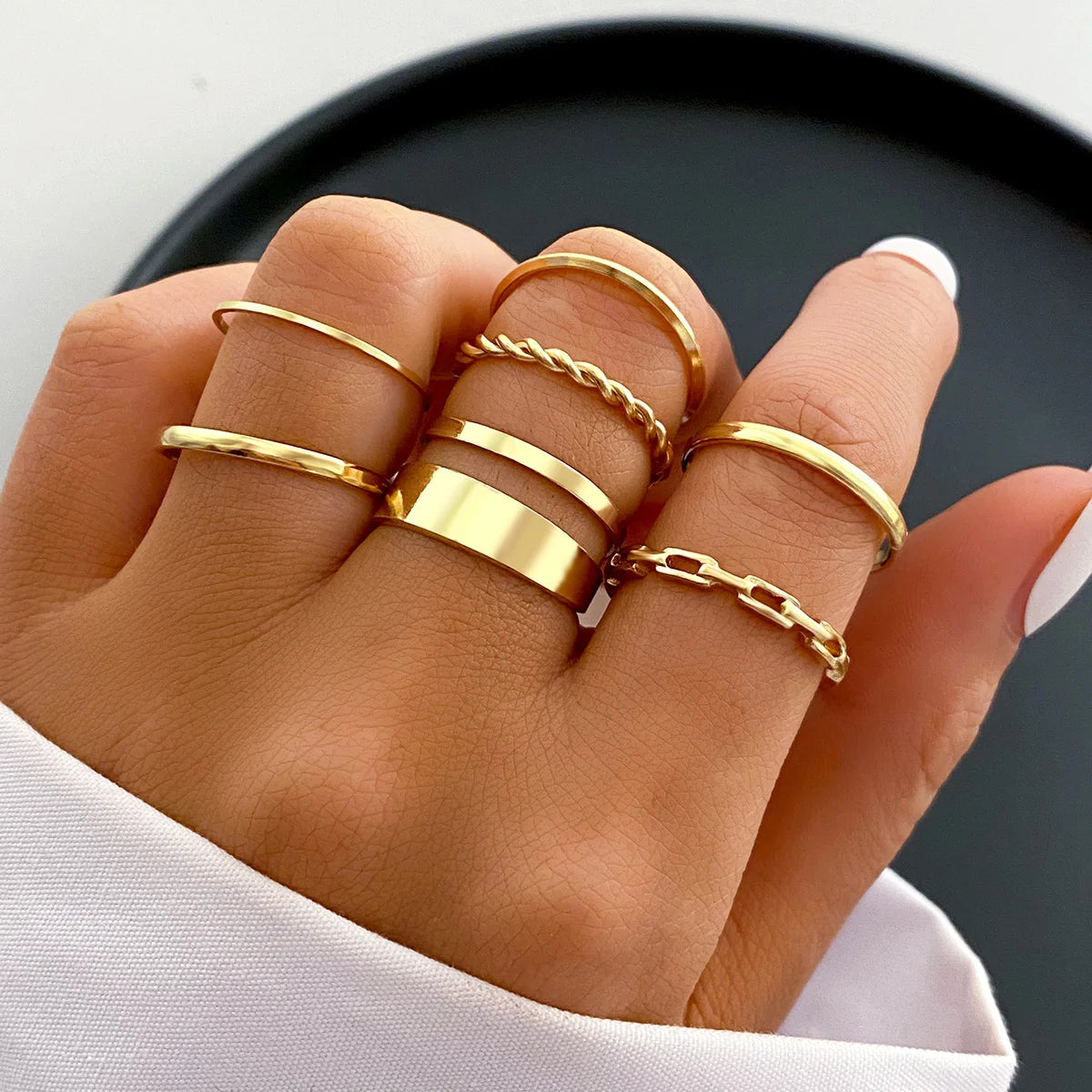Rings Set for Women Fashion Gold Plated Geometric  Finger Ring Jewelry