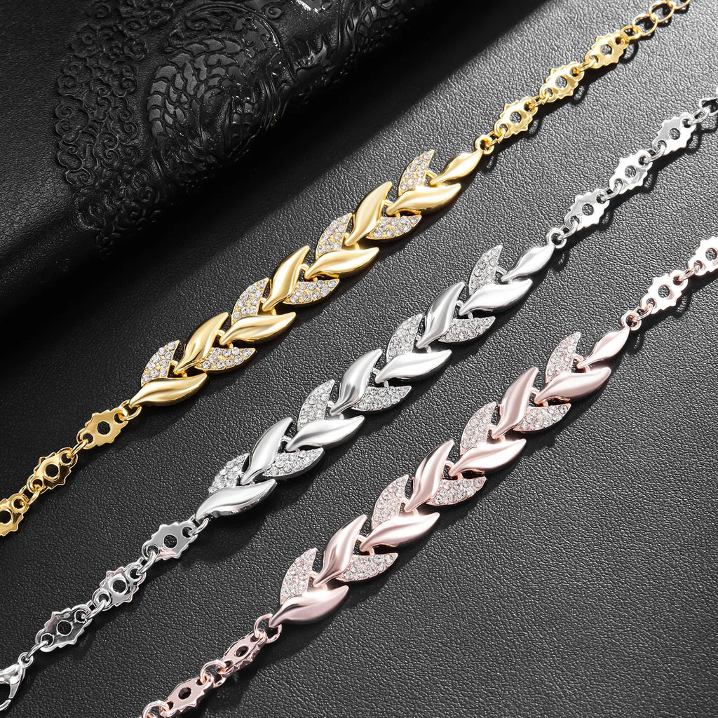 Luxury Braided Leaf Bracelet with Crystal Charm