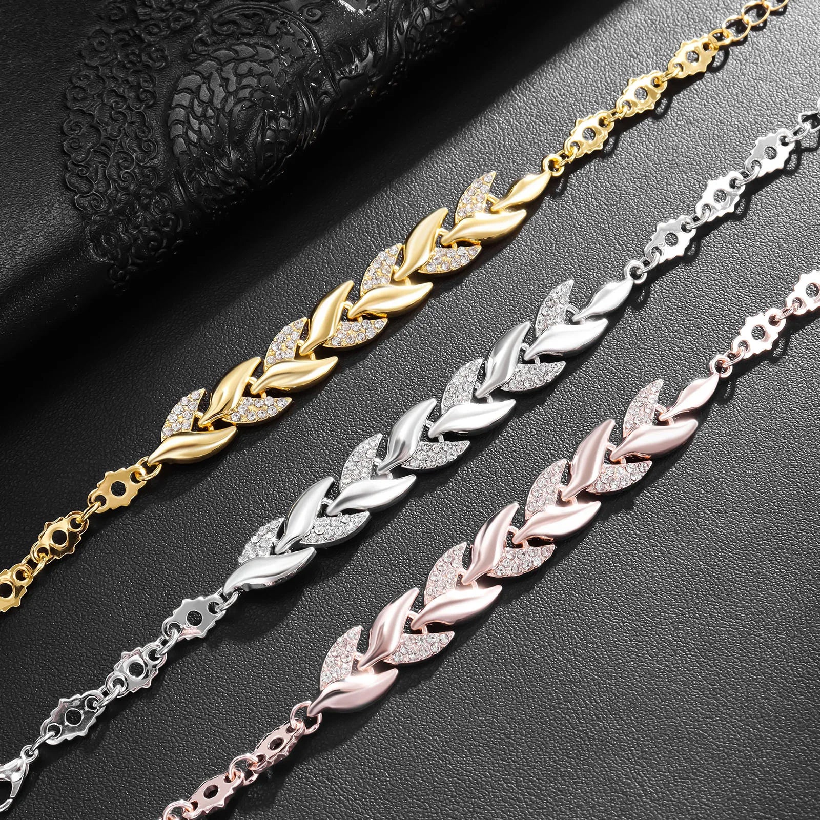 Luxury Braided Leaf Bracelet with Crystal Charm
