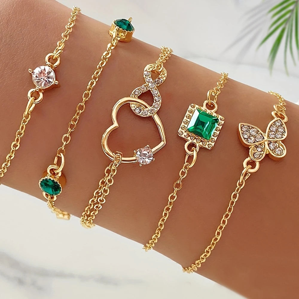 5pcs Vintage-Inspired Bracelet Set with Sparkling Rhinestones