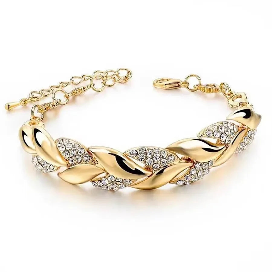 Luxury Braided Leaf Bracelet with Crystal Charm