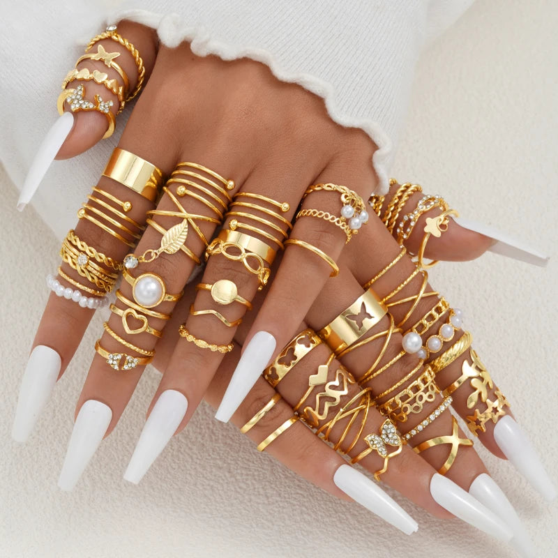 Rings Set for Women Fashion Gold Plated Geometric  Finger Ring Jewelry