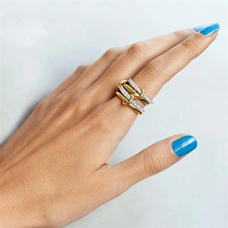 Two-Color Four-Ring Copper Jewelry Ring, Hypoallergenic
