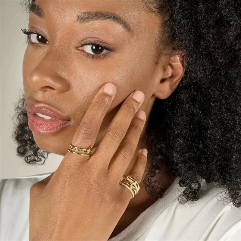 Two-Color Four-Ring Copper Jewelry Ring, Hypoallergenic