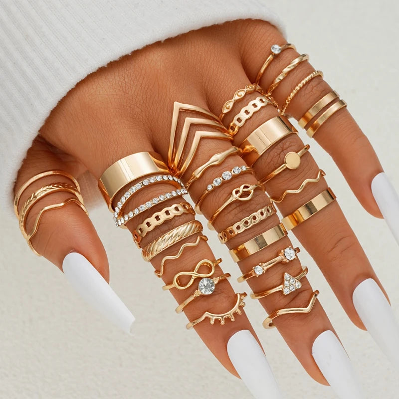 Rings Set for Women Fashion Gold Plated Geometric  Finger Ring Jewelry
